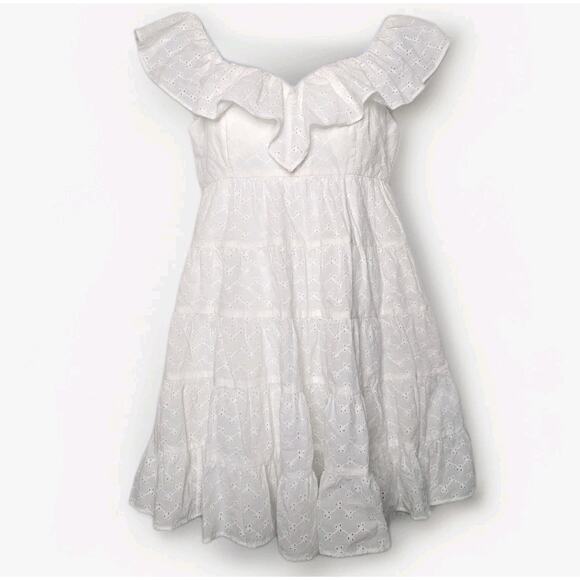 Lilly Pulitzer Emie Dress Resort White Ditsy Vine Eyelet Ruffle Sweetheart Sz 8 - Picture 4 of 11